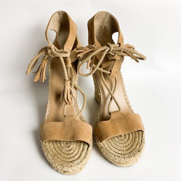 Joie Delilah tan suede lace up wedge espadrille sandal 39.5 - Picture 3 of 7